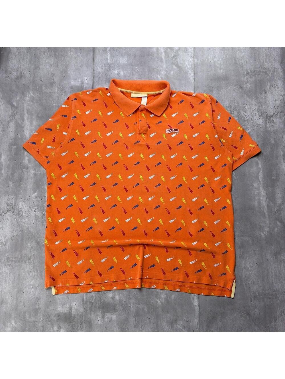 Y2K Orange Rocawear Grunge AOP Logo Skater Polo Shirt